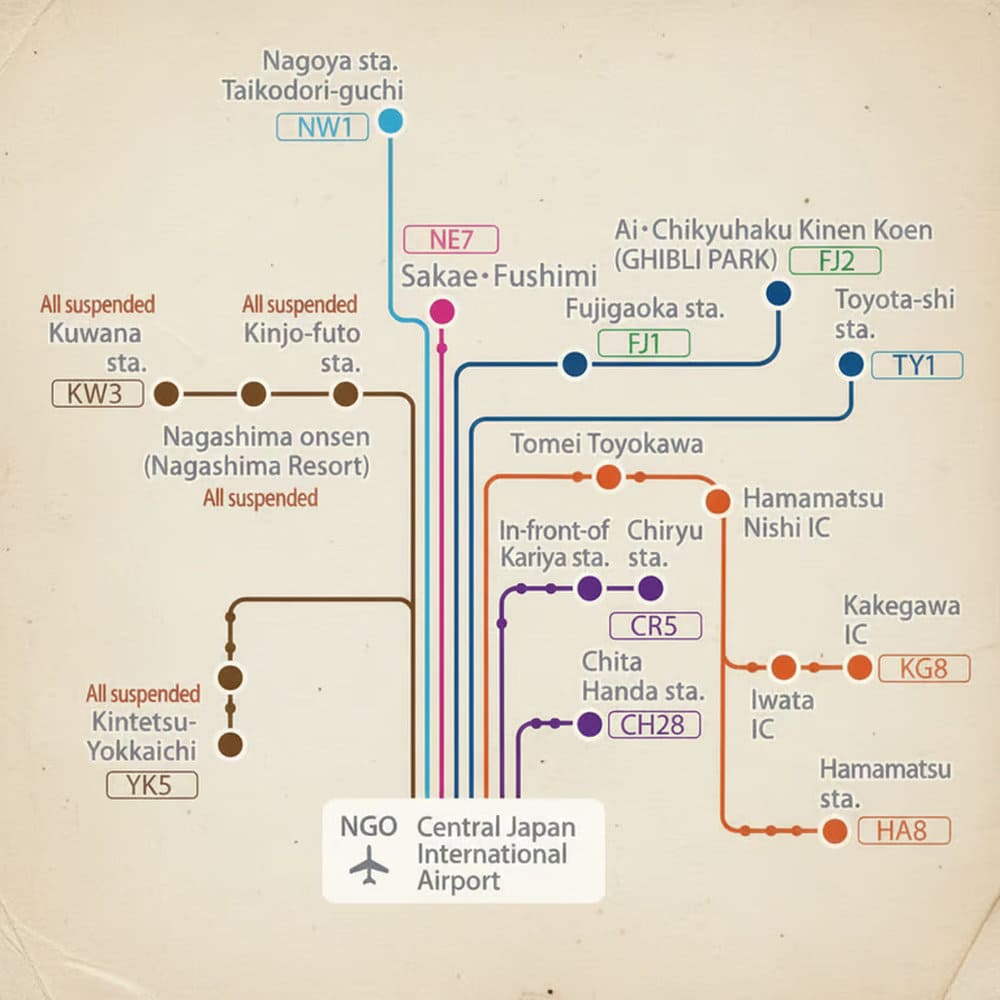 Cập nhật c&aacute;c tuyến xe bu&yacute;t kết nối s&acirc;n bay Nagoya với c&aacute;c điểm trong th&agrave;nh phố
